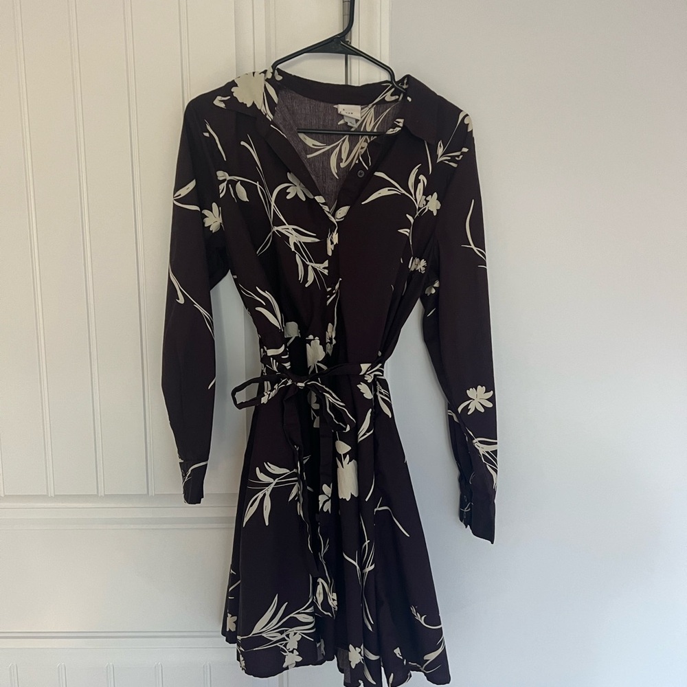 Women's Button-Down Shirtdress - A New Day Burgundy Floral M